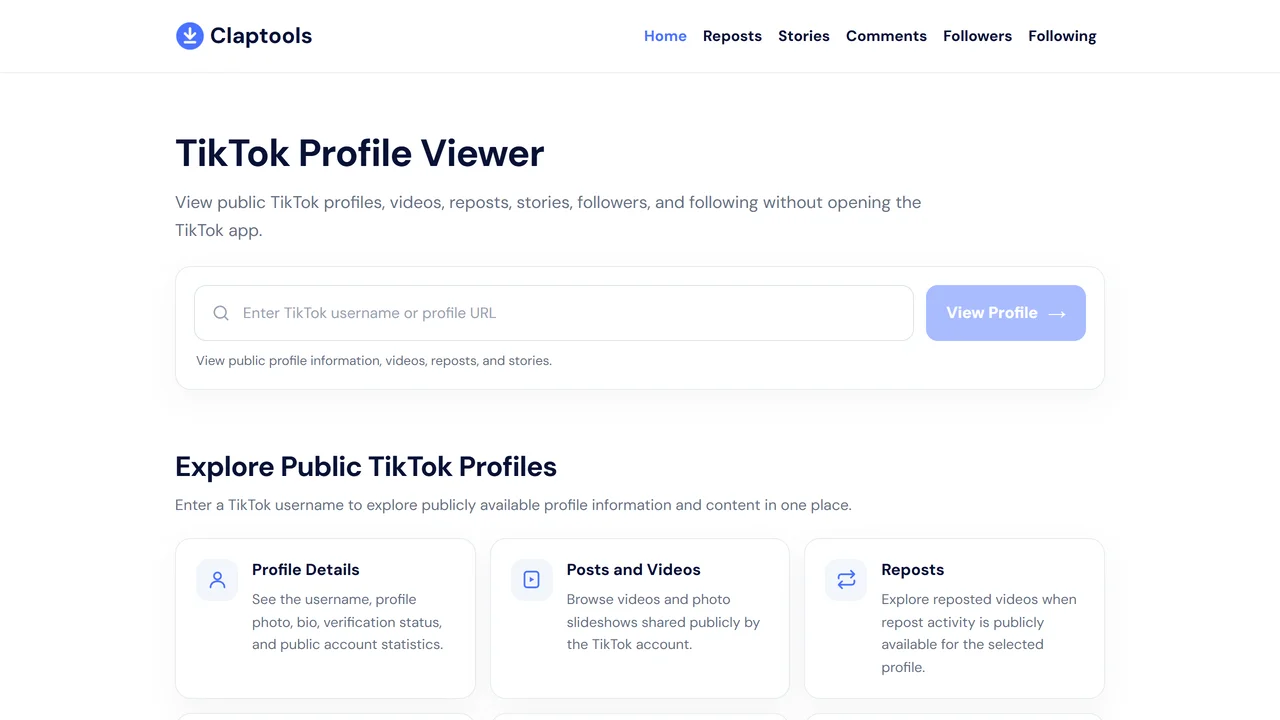 Claptools TikTok Profile Viewer