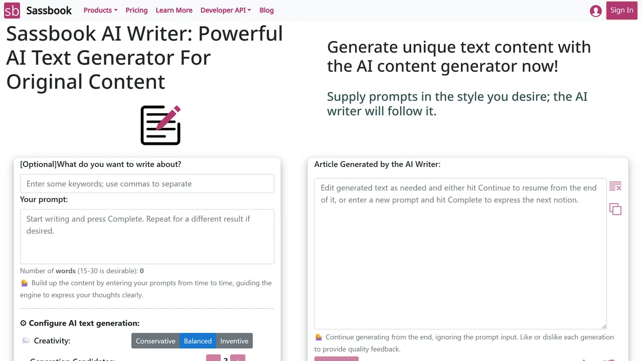 Sassbook AI Writer