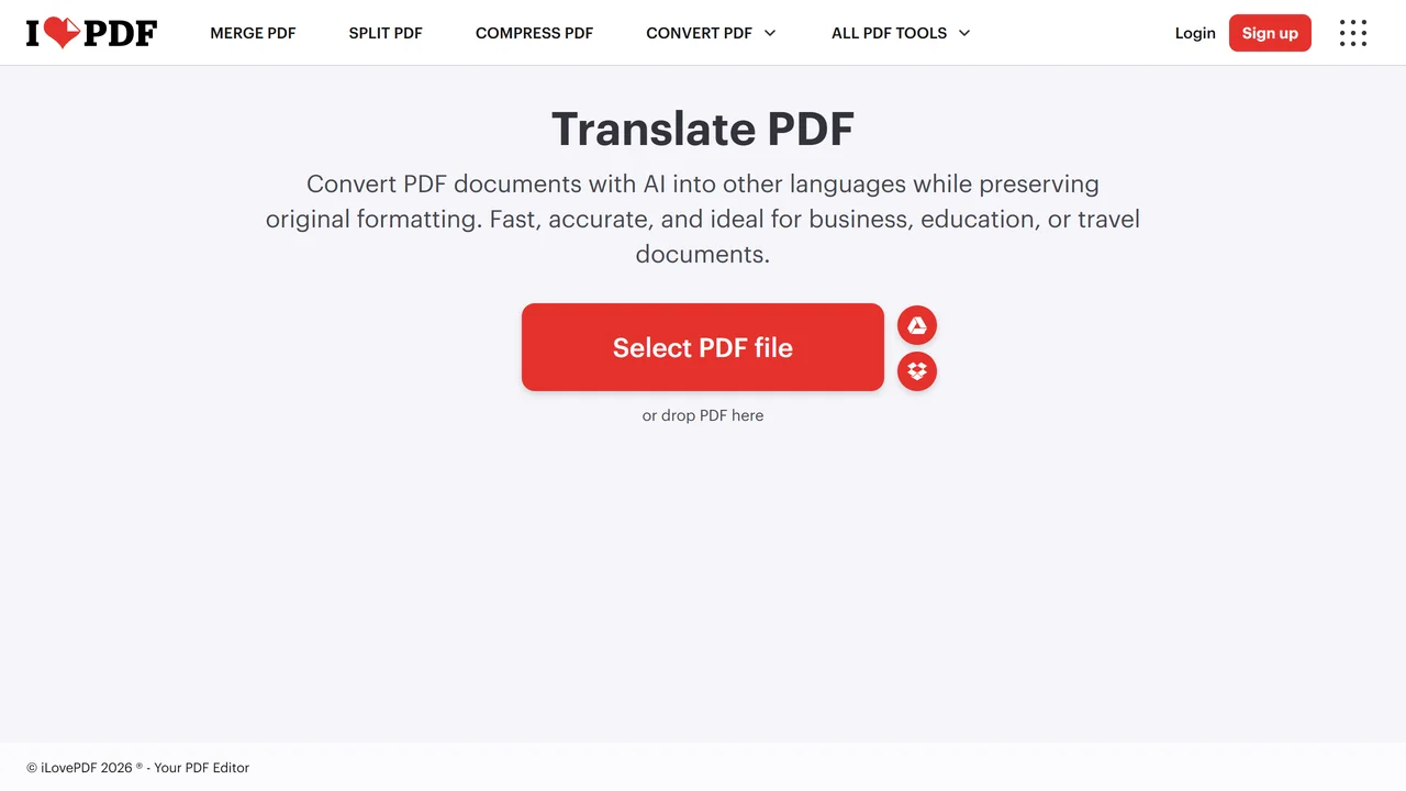 iLovePDF AI PDF Translator