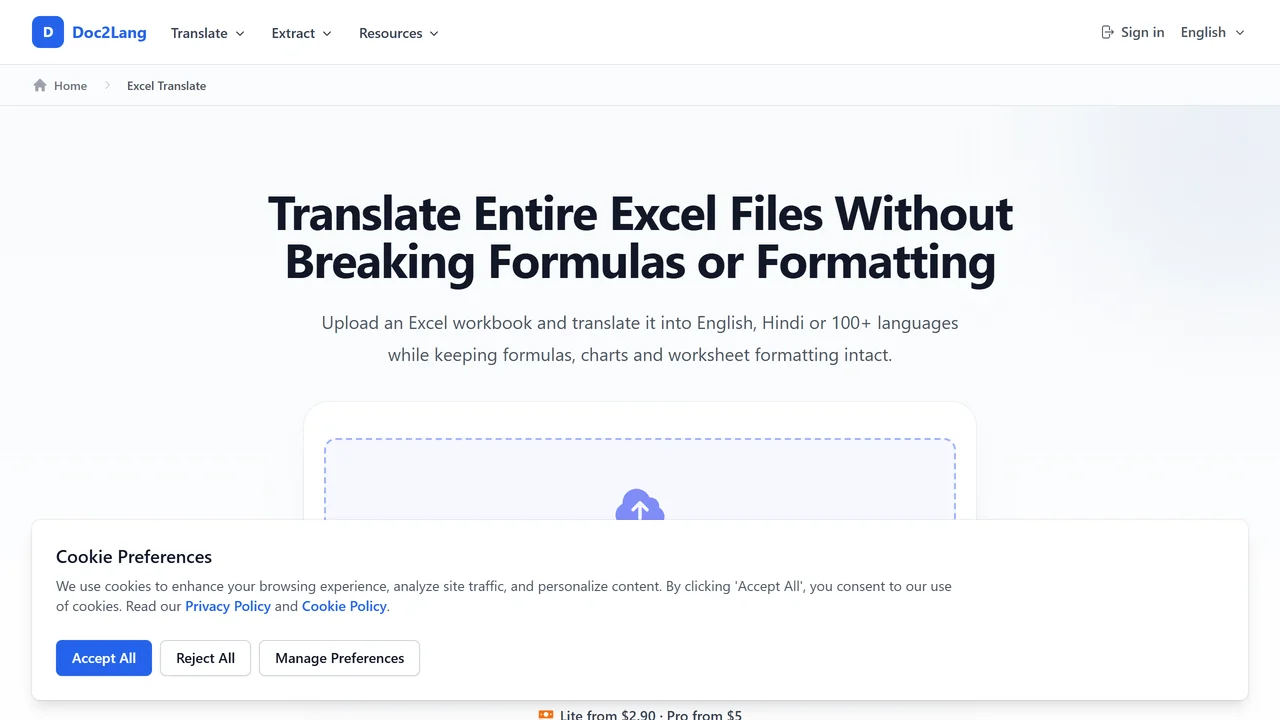 Doc2Lang Online Excel Translator