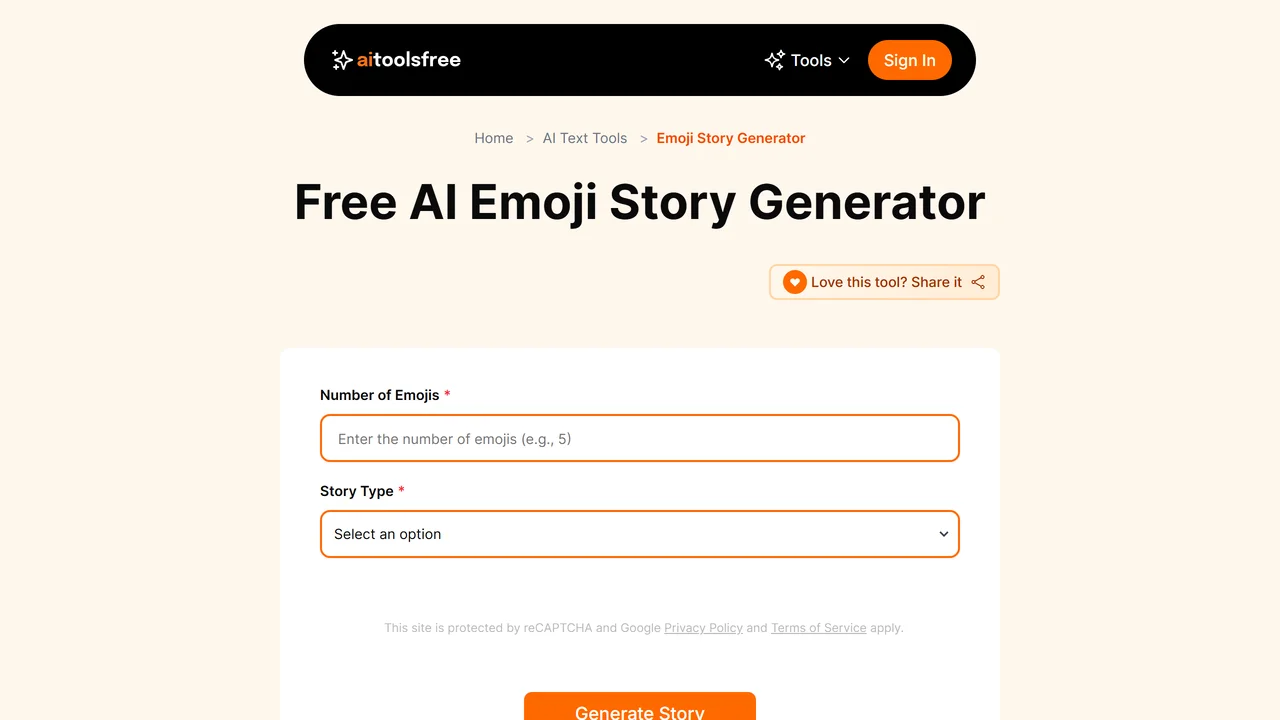 AIToolsFree Emoji Story Generator