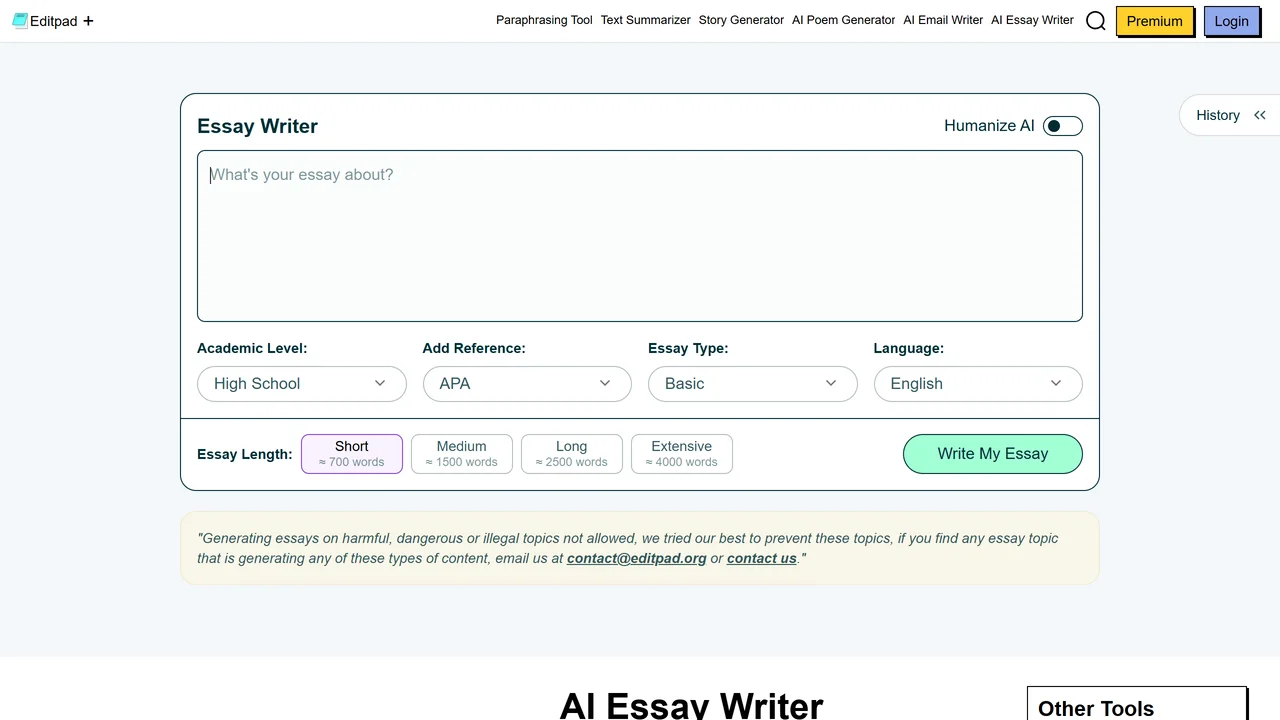 Editpad AI Essay Writer