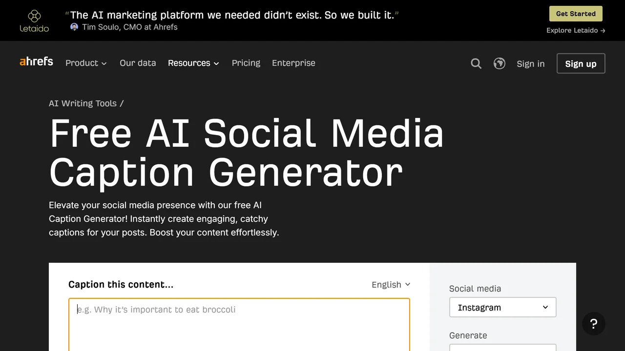 Ahrefs AI Social Media Captions