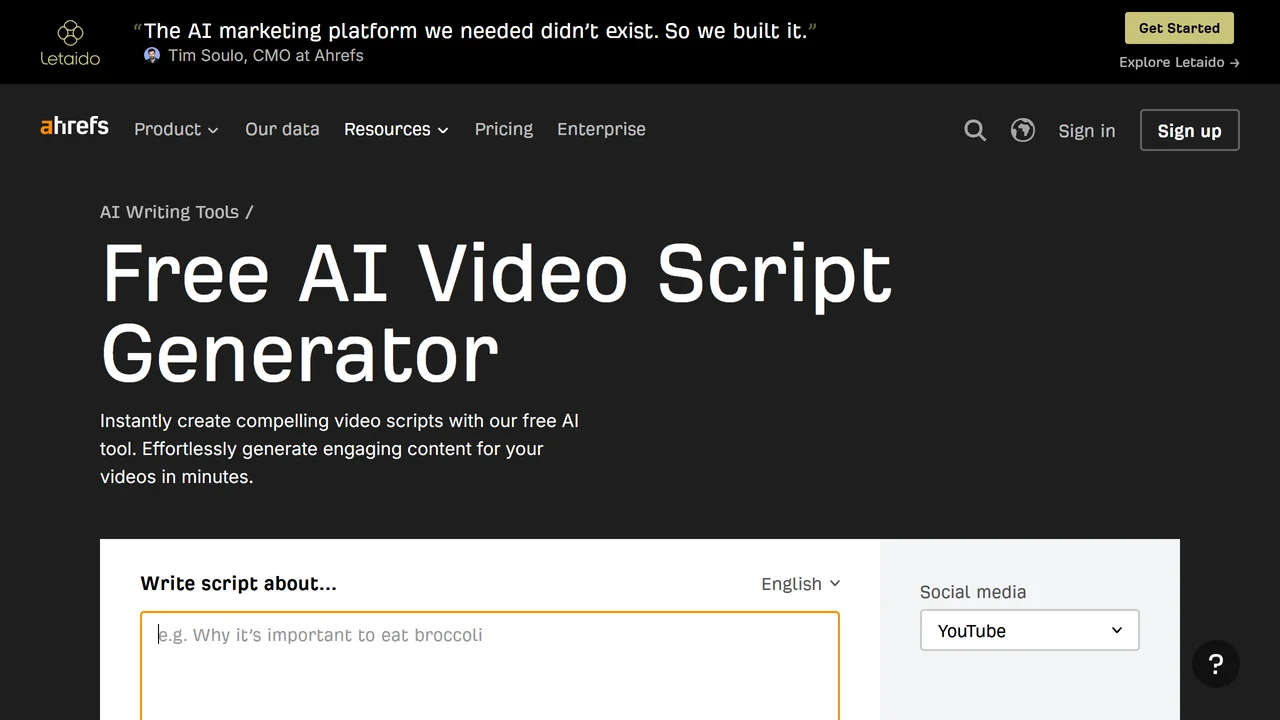 Ahrefs Video Script Generator