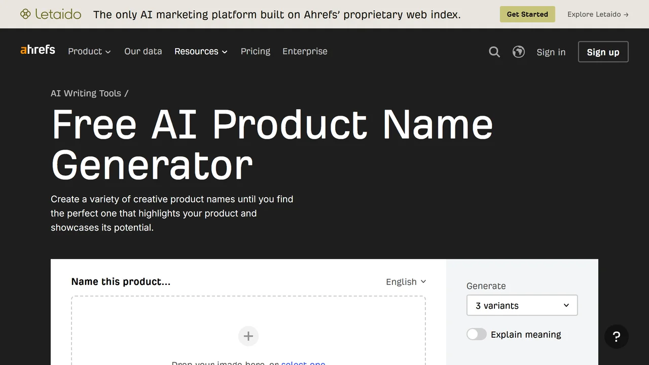 Ahrefs AI Product Name Generator