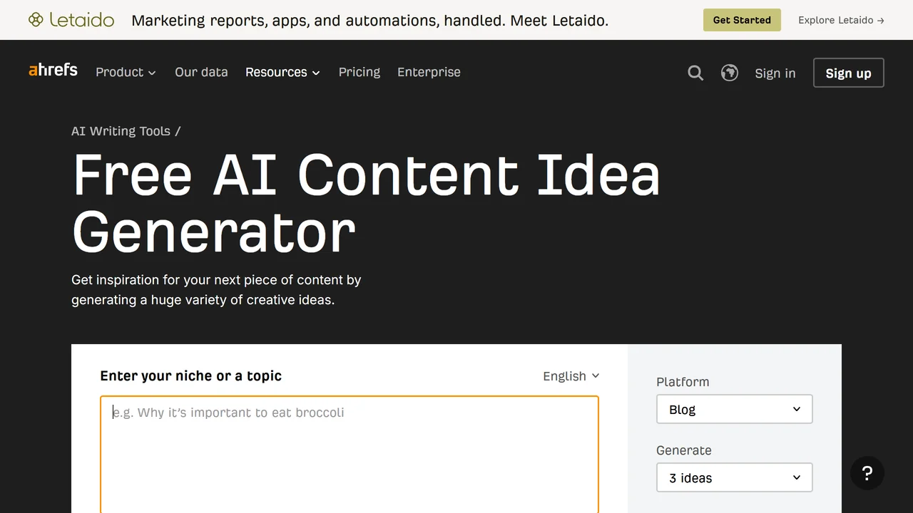 Ahrefs AI Content Idea Generator