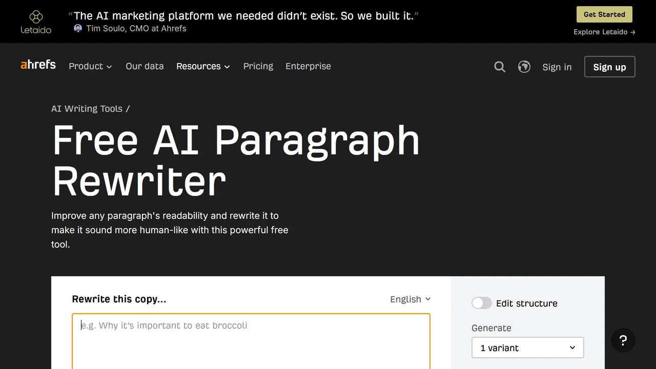 Ahrefs AI Paragraph Rewriter