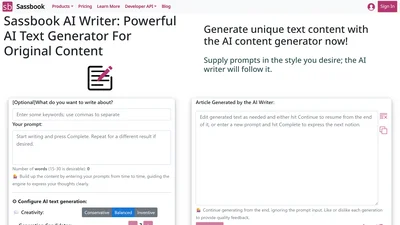 Sassbook AI Writer